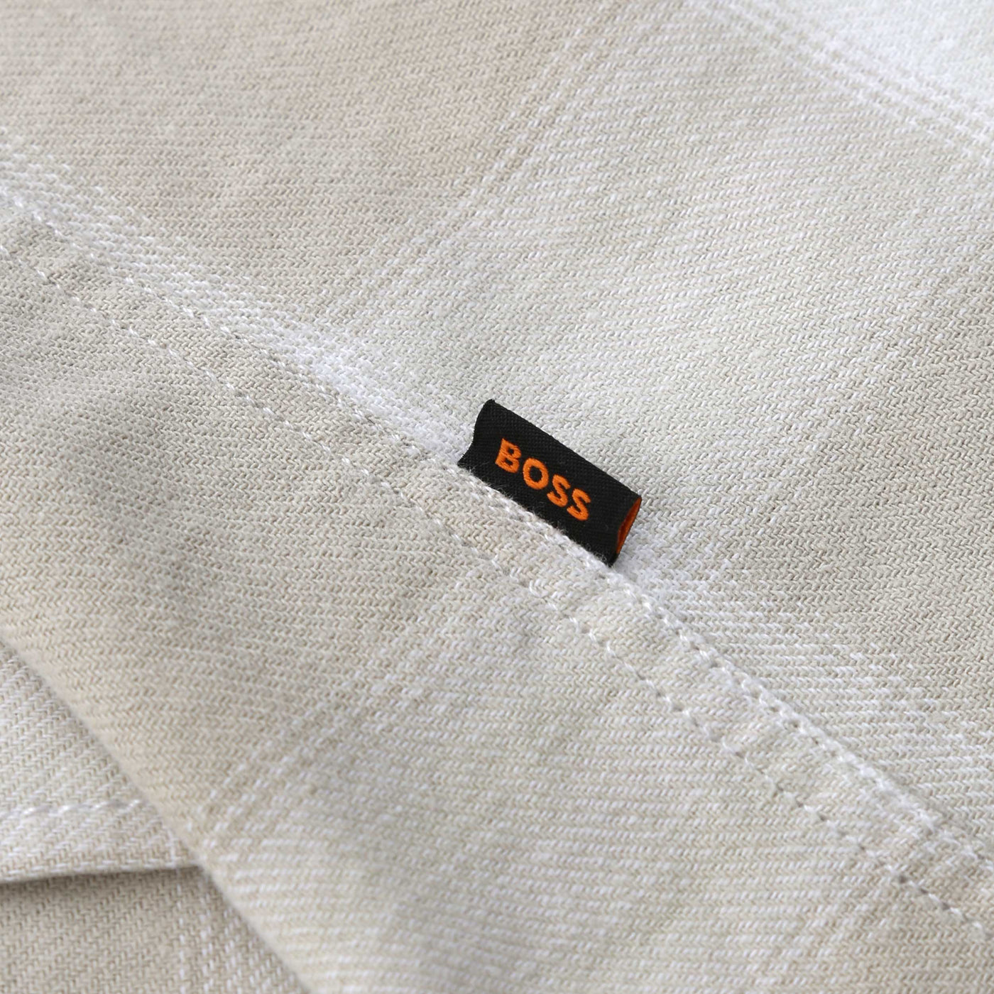 BOSS Rickert M Shirt in Light Beige Check Logo Tab