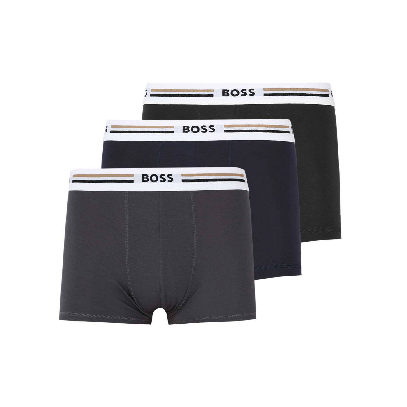 BOSS Trunk 3P Revive Underwear in Black Grey Navy