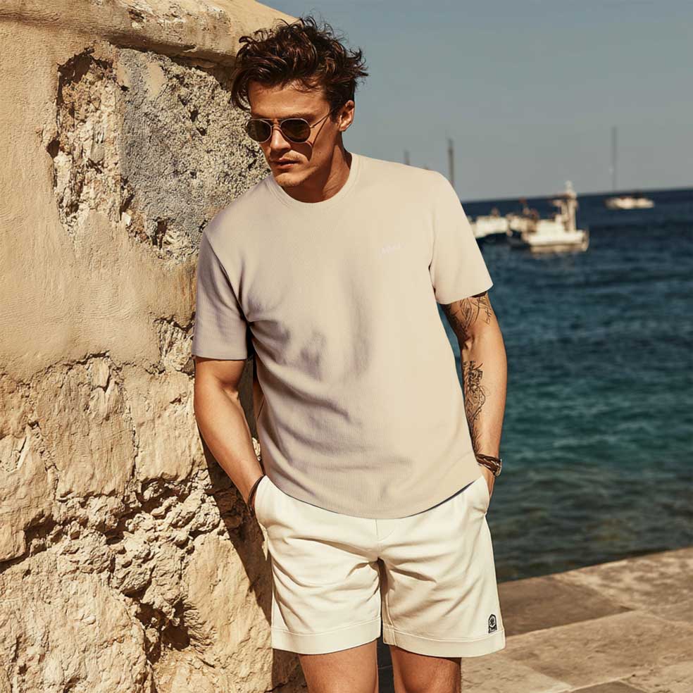 BOSS Waffle T-Shirt in Light Beige