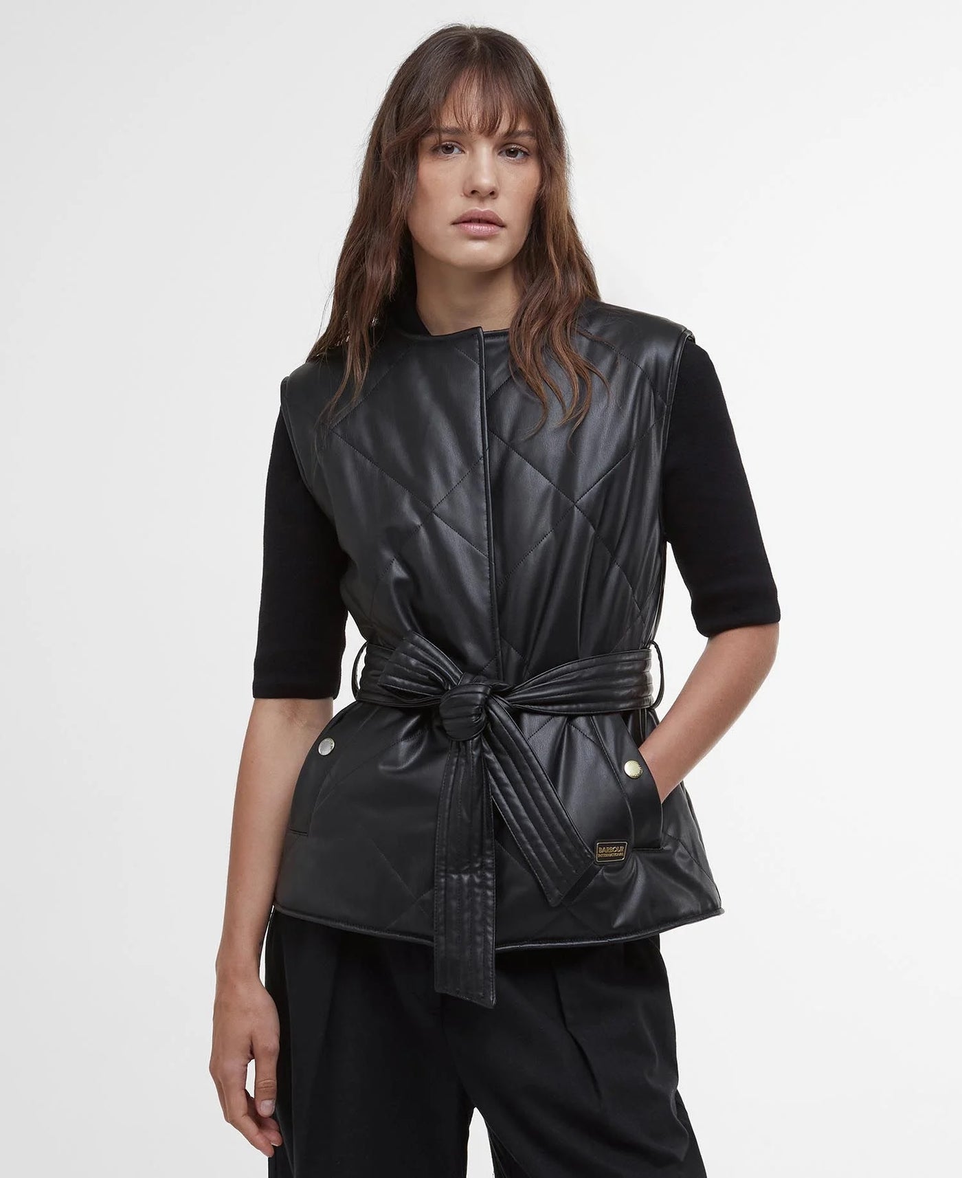 Barbour Rosa Faux Leather Ladies Quilted Gilet in Black