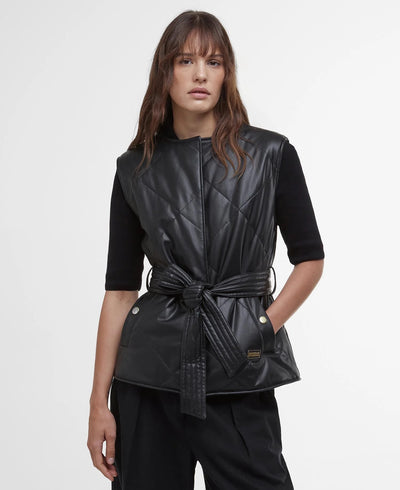 Barbour Rosa Faux Leather Ladies Quilted Gilet in Black