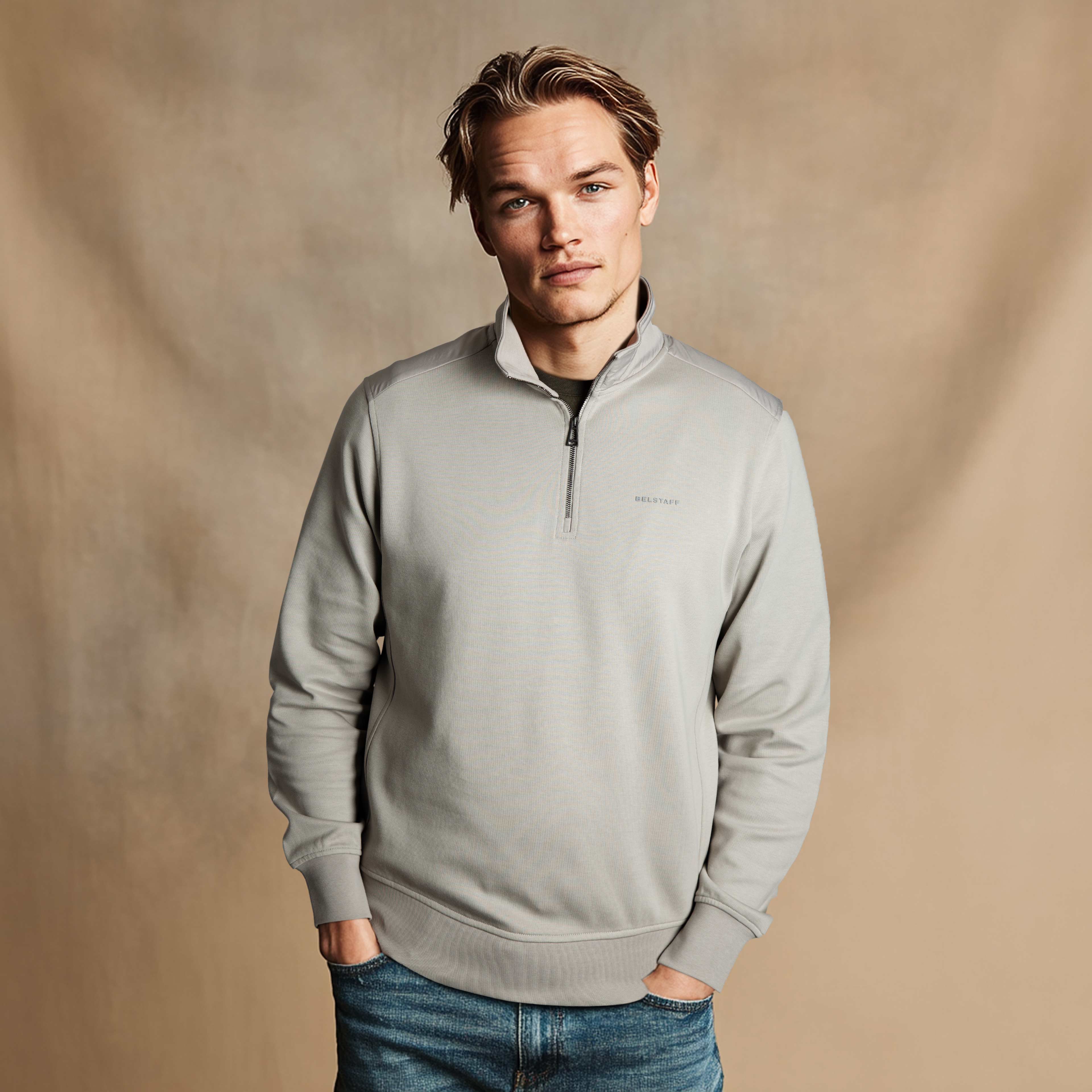 Belstaff Alloy Quarter Zip Sweat Top in Cement Grey