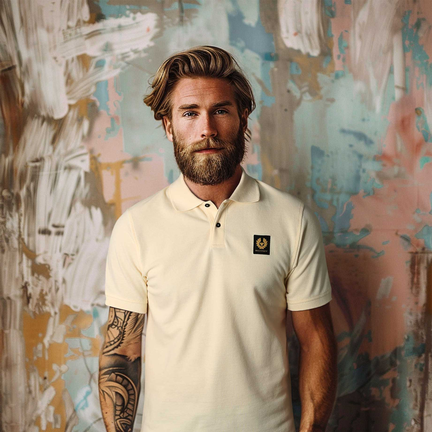 Belstaff Classic Short Sleeve Polo Shirt in Yellow Sand model