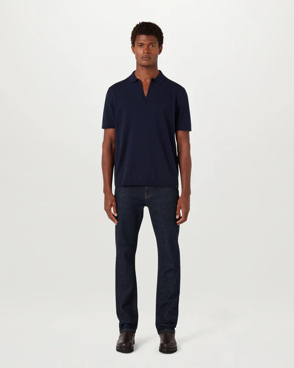 Belstaff Coast Knitted Polo Shirt in Dark Ink Model