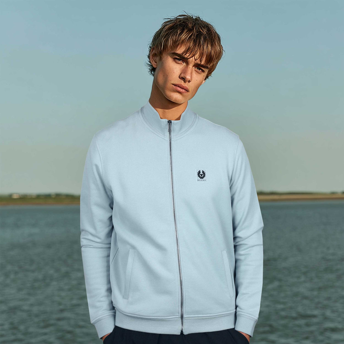 Belstaff Full Zip Sweat Top in Quarry Blue