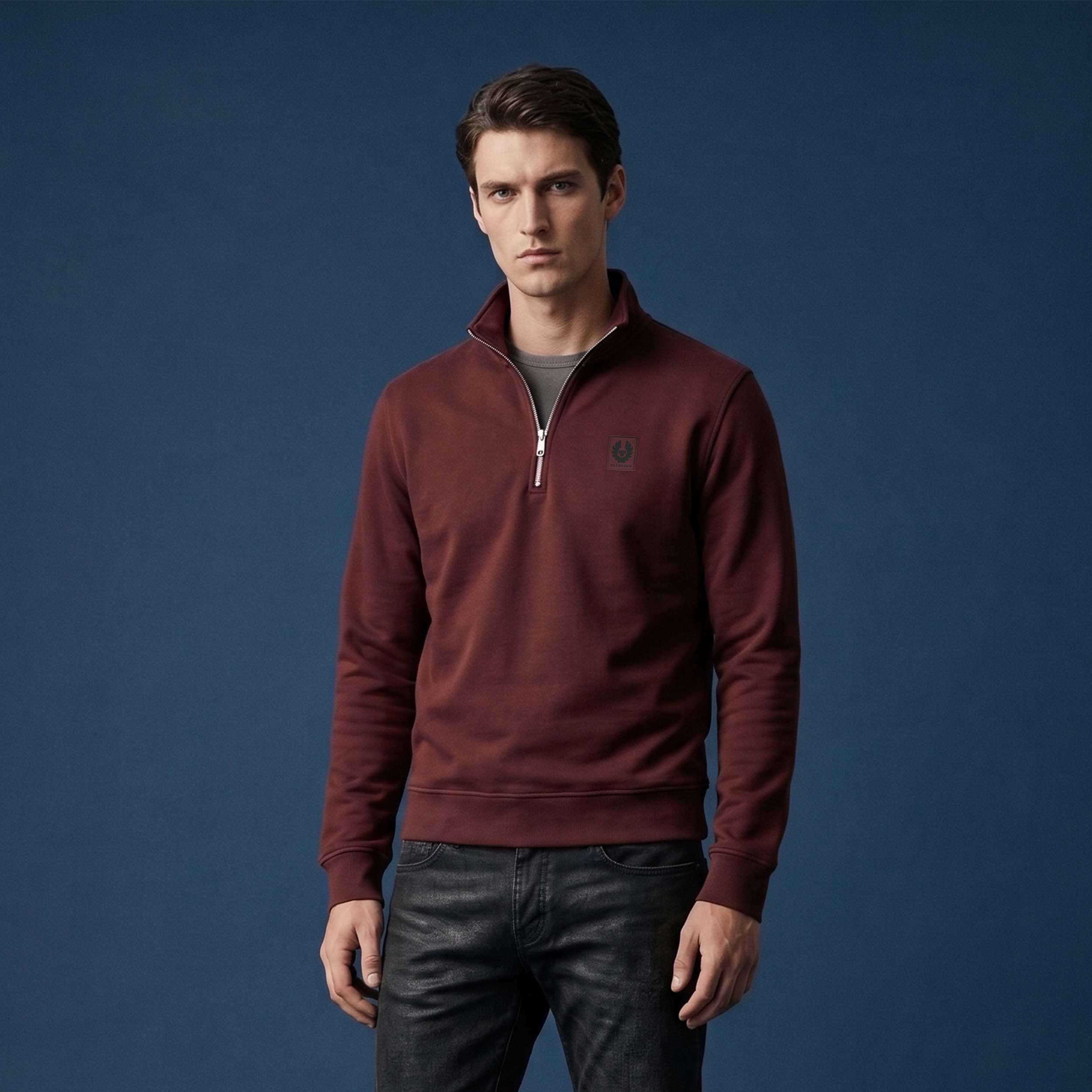 Belstaff Quarter Zip Sweat Top in Oxblood