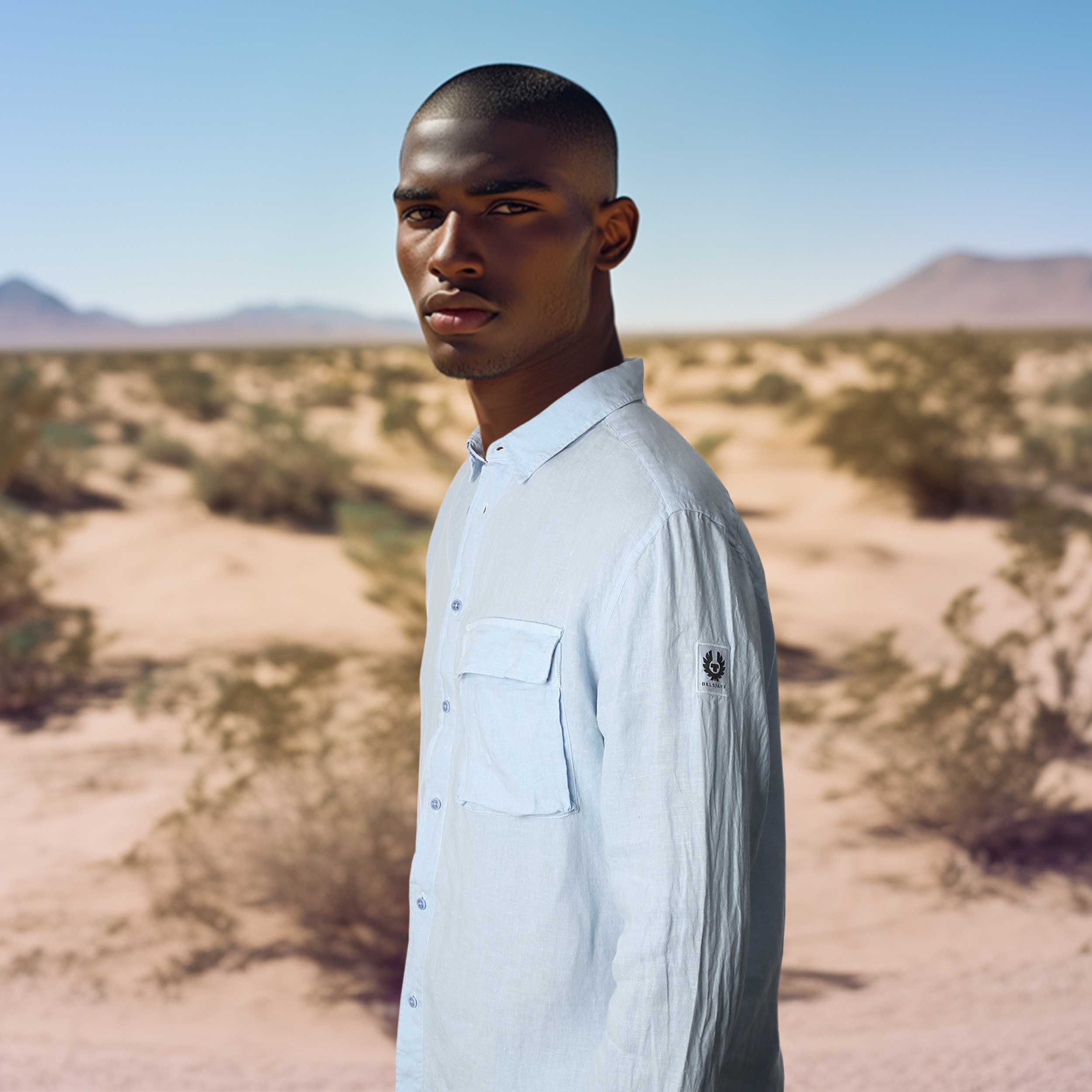 Belstaff Scale Linen Shirt in Sky Blue