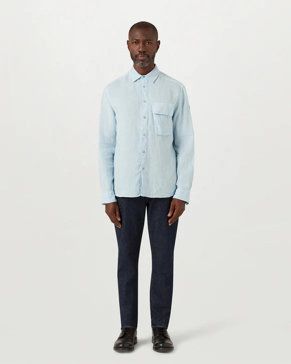Belstaff Scale Linen Shirt in Sky Blue Model