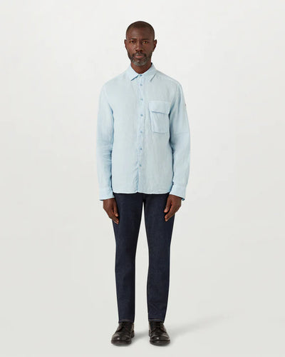 Belstaff Scale Linen Shirt in Sky Blue Model