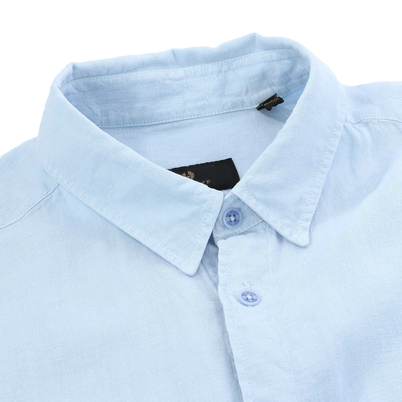 Belstaff Scale Linen Shirt in Sky Blue collar