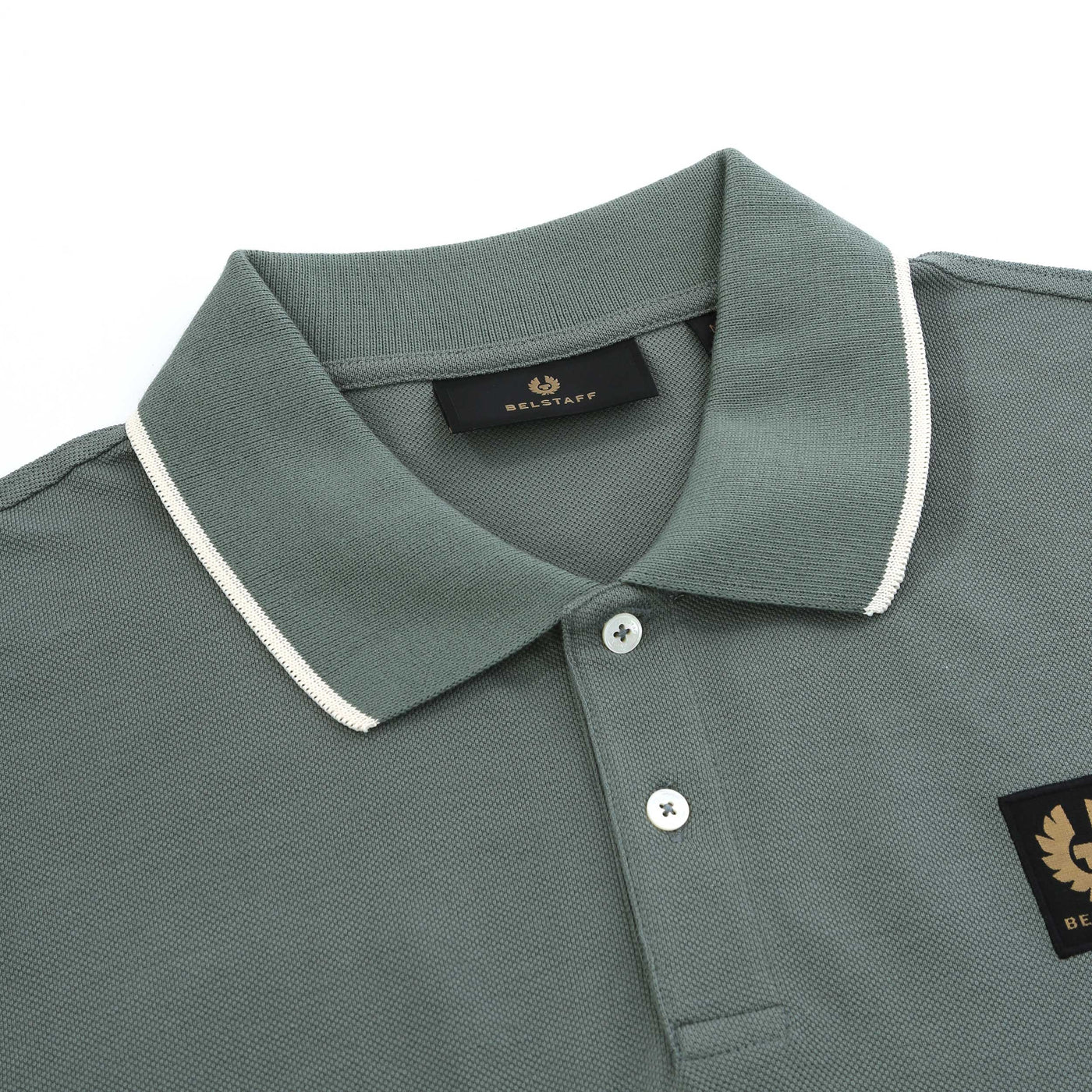 Belstaff Tipped Polo Shirt in Mineral Green Collar