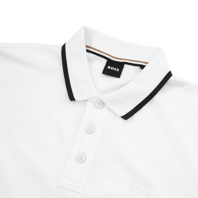 BOSS Parlay 190 Polo Shirt in White Neck