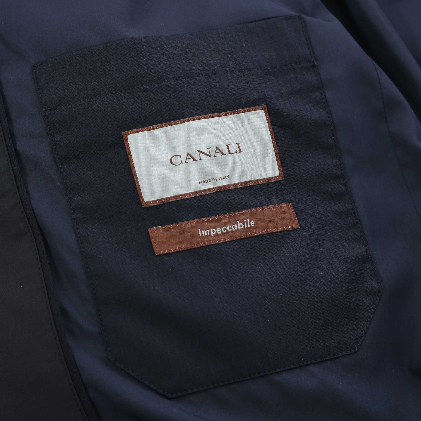 Canali 3/4 Coat in Navy Inside Right Pocket