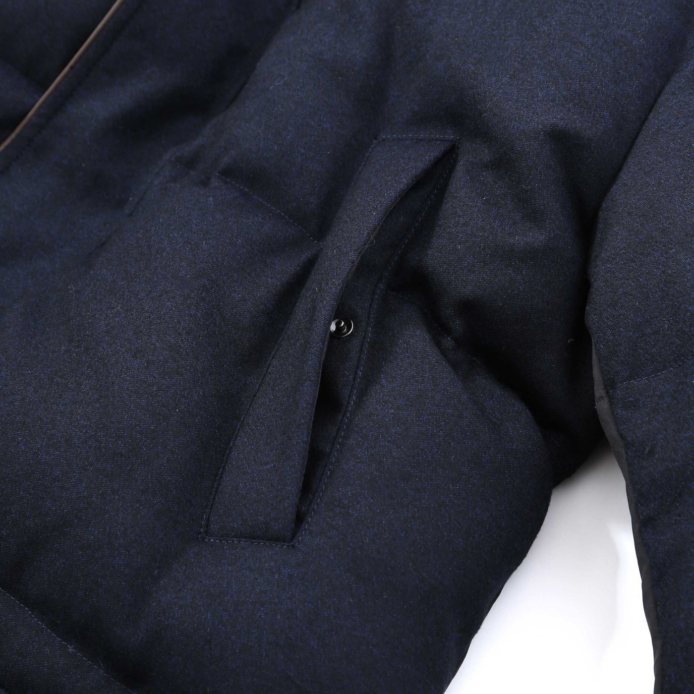 Canali 3/4 Coat in Navy Button Pocket Detail