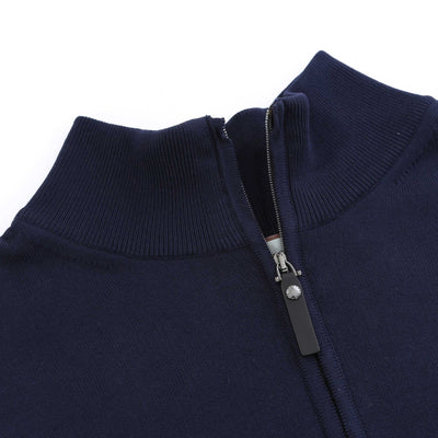 Canali 1/4 Zip Knitwear in Navy Neck
