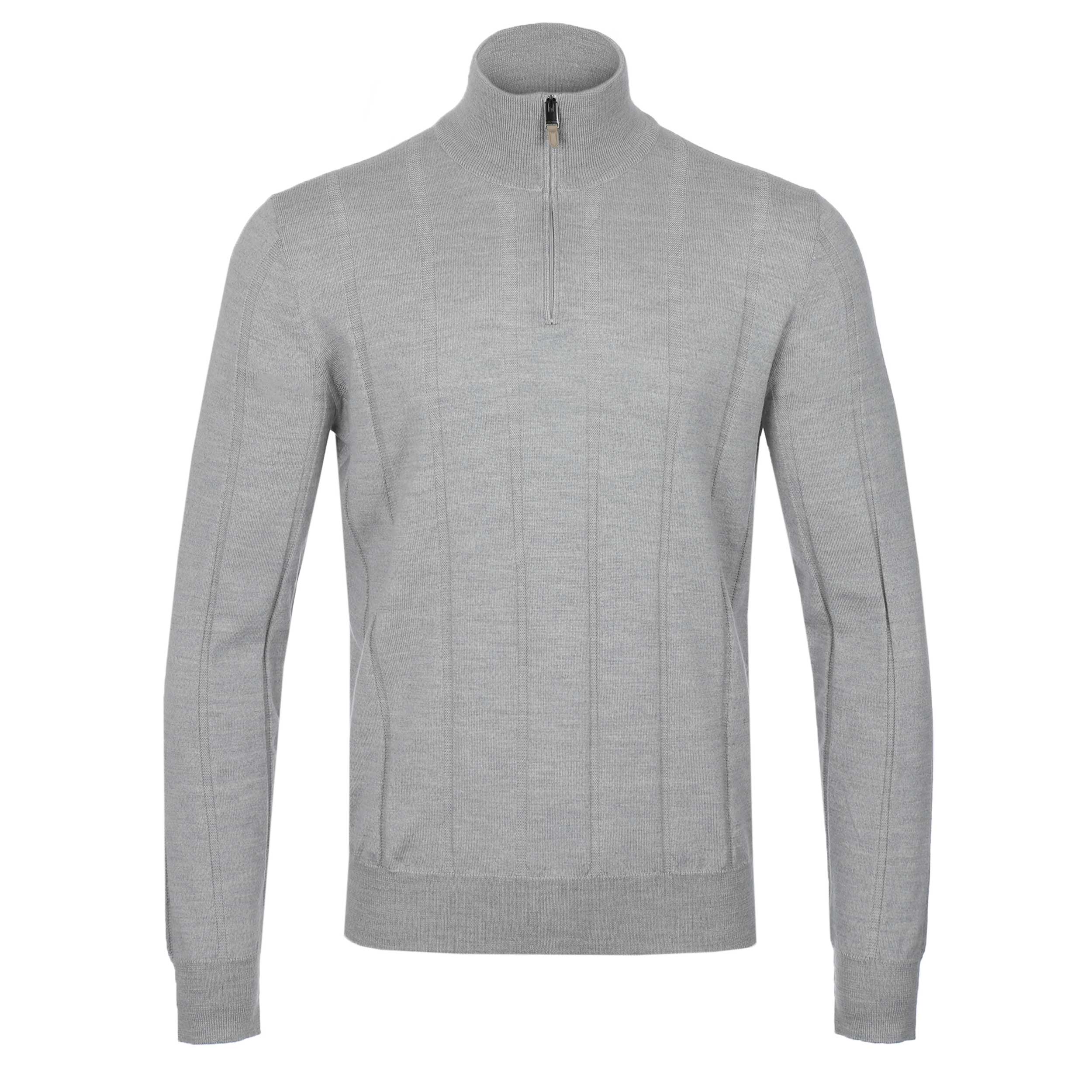 Canali 1/4 Zip Ribbed Knitwear in Light Grey
