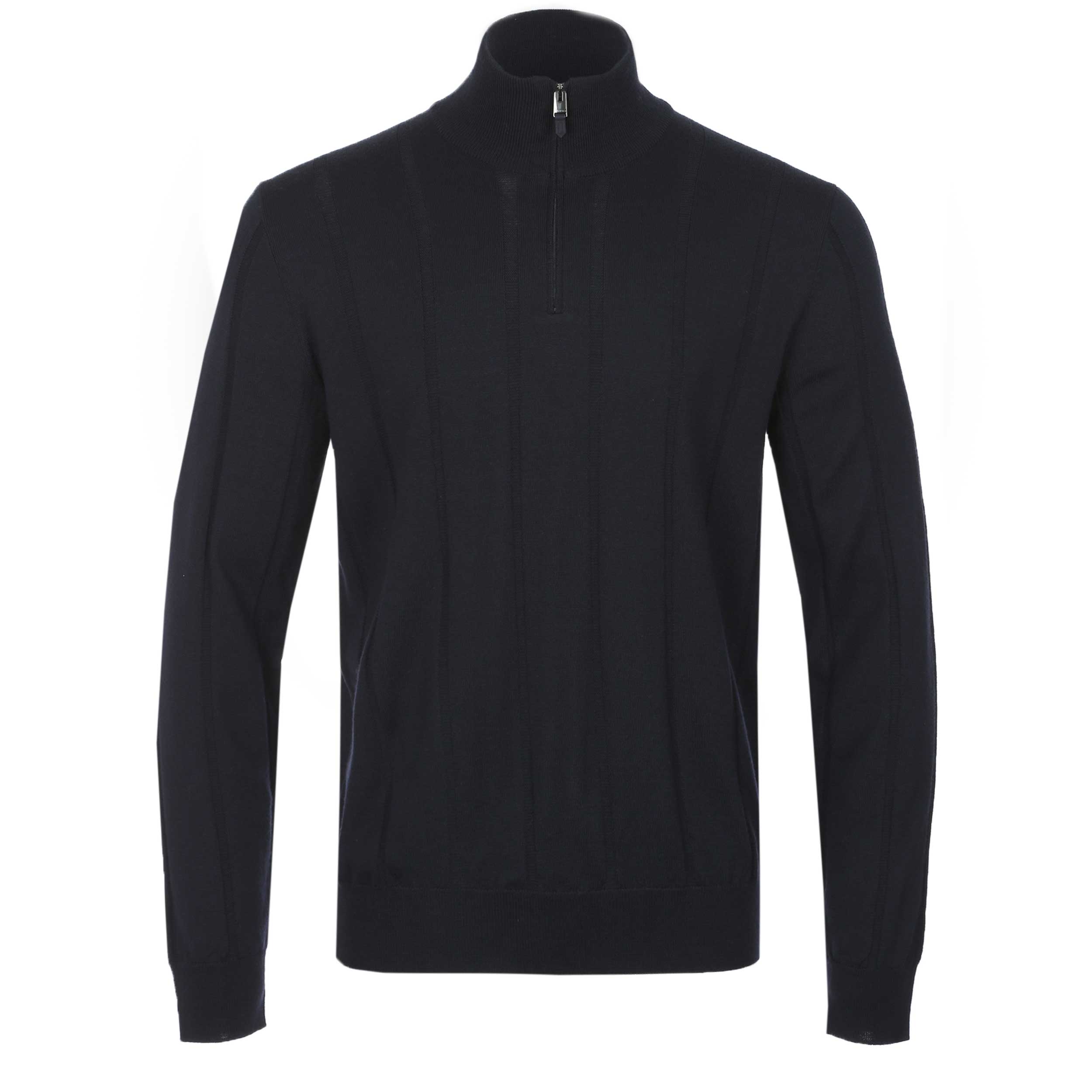 Canali 1/4 Zip Ribbed Knitwear in Navy