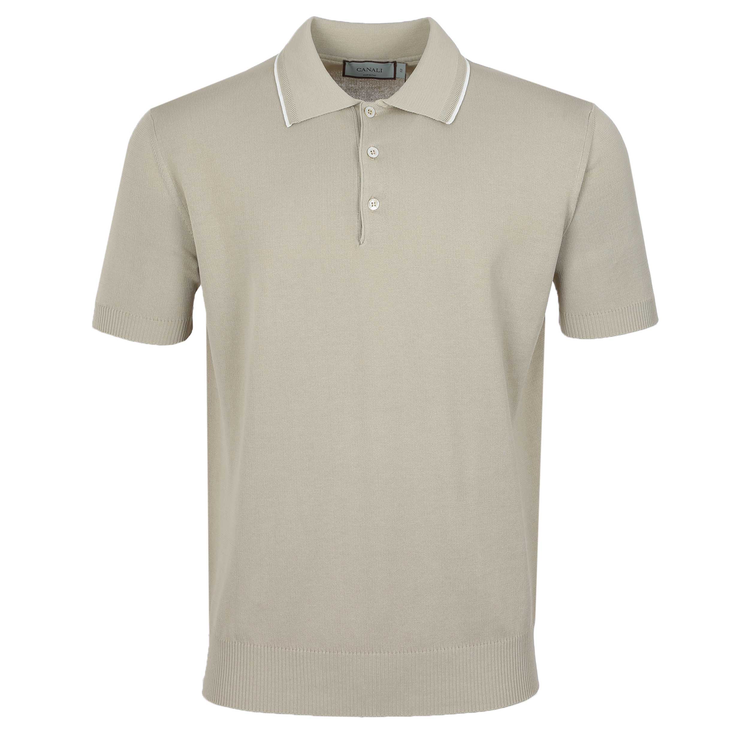 Canali 3 Button Knitted Polo Shirt in Beige