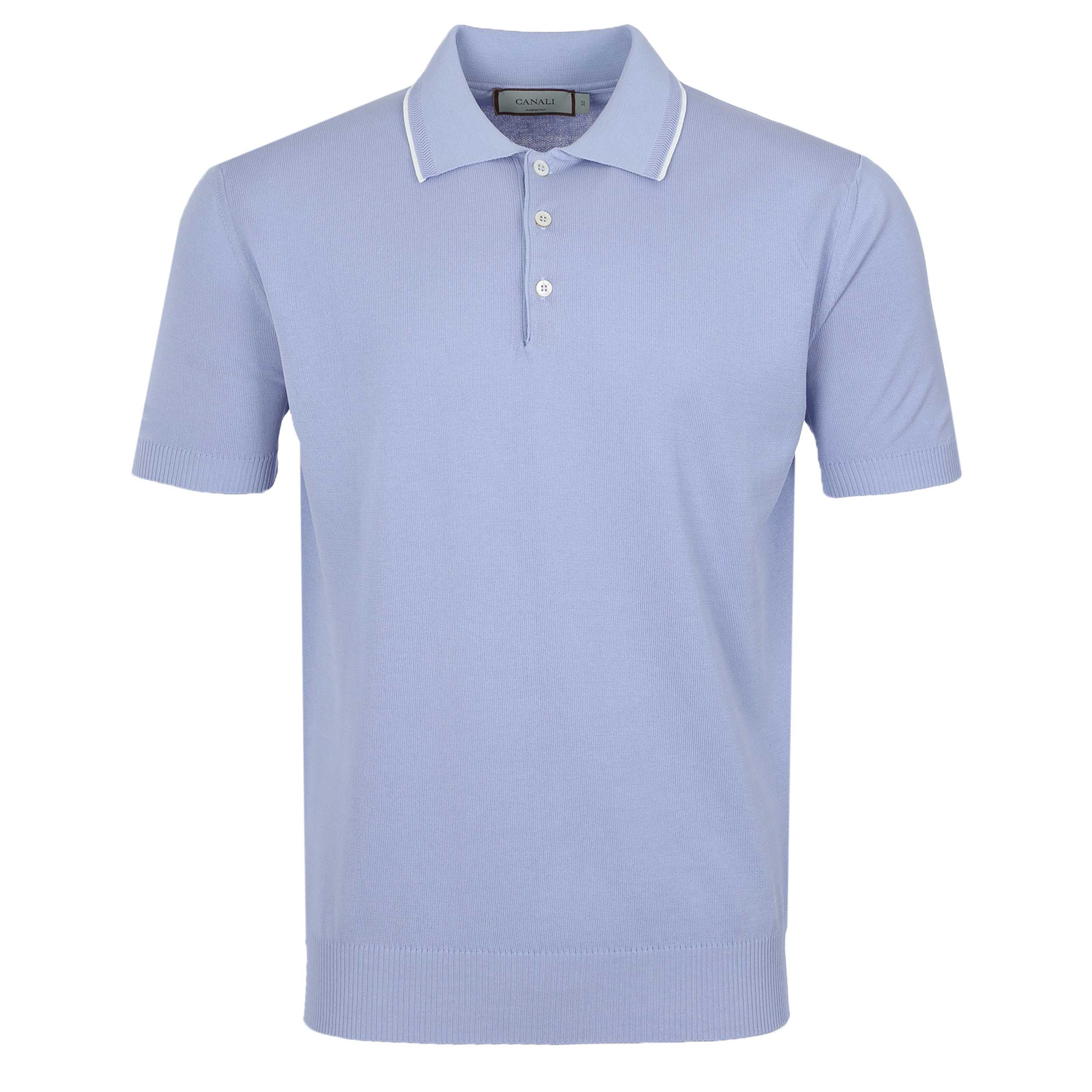 Canali 3 Button Knitted Polo Shirt in Lilac
