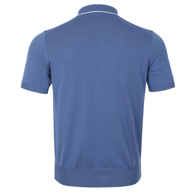 Canali 3 Button Knitted Polo in Blue Back