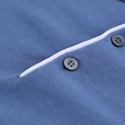 Canali 3 Button Knitted Polo in Blue Button
