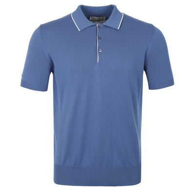 Canali 3 Button Knitted Polo in Blue