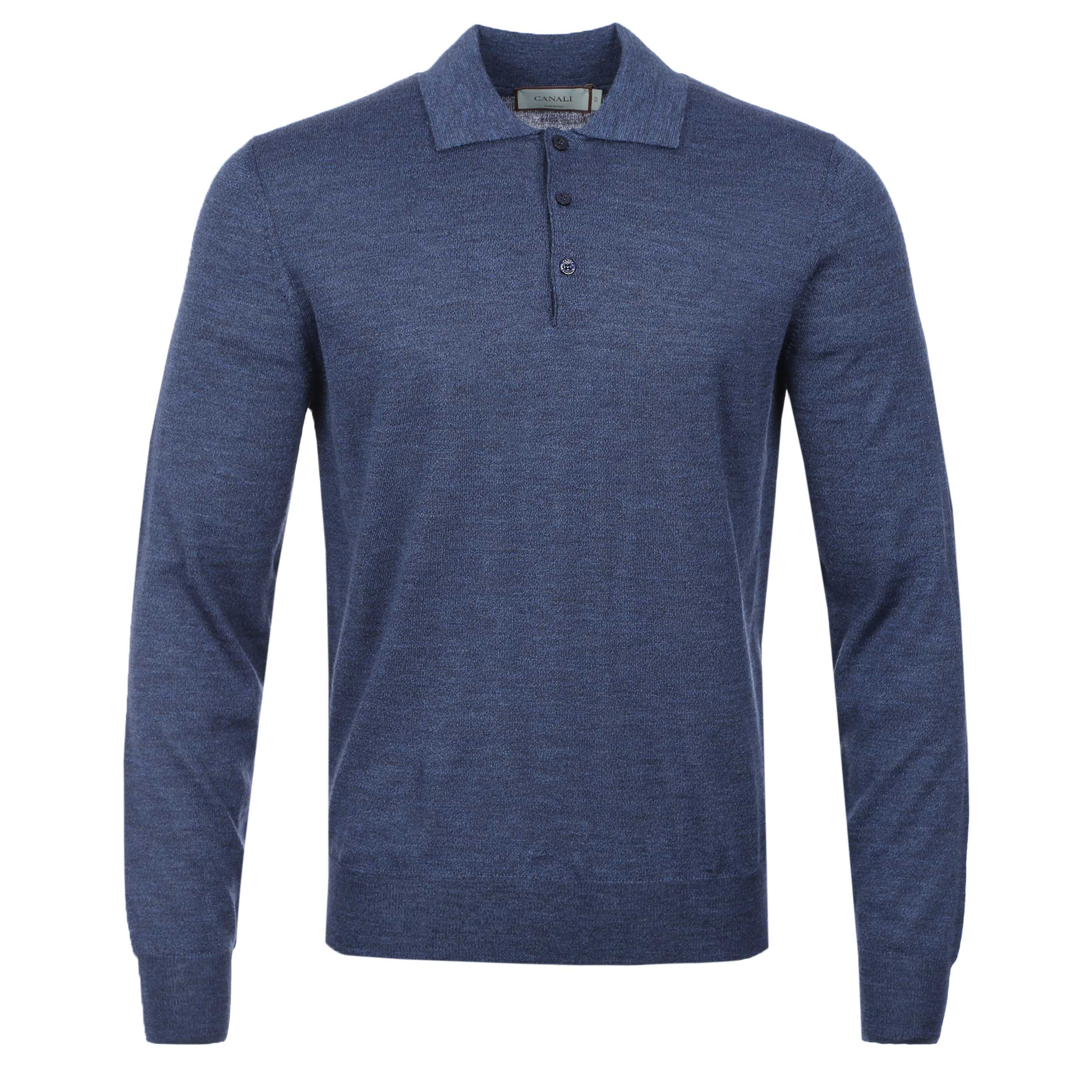 Blue Button Polyb Canali 3 Button Knitted Polo in Blue Marl | Canali | Norton Barrie