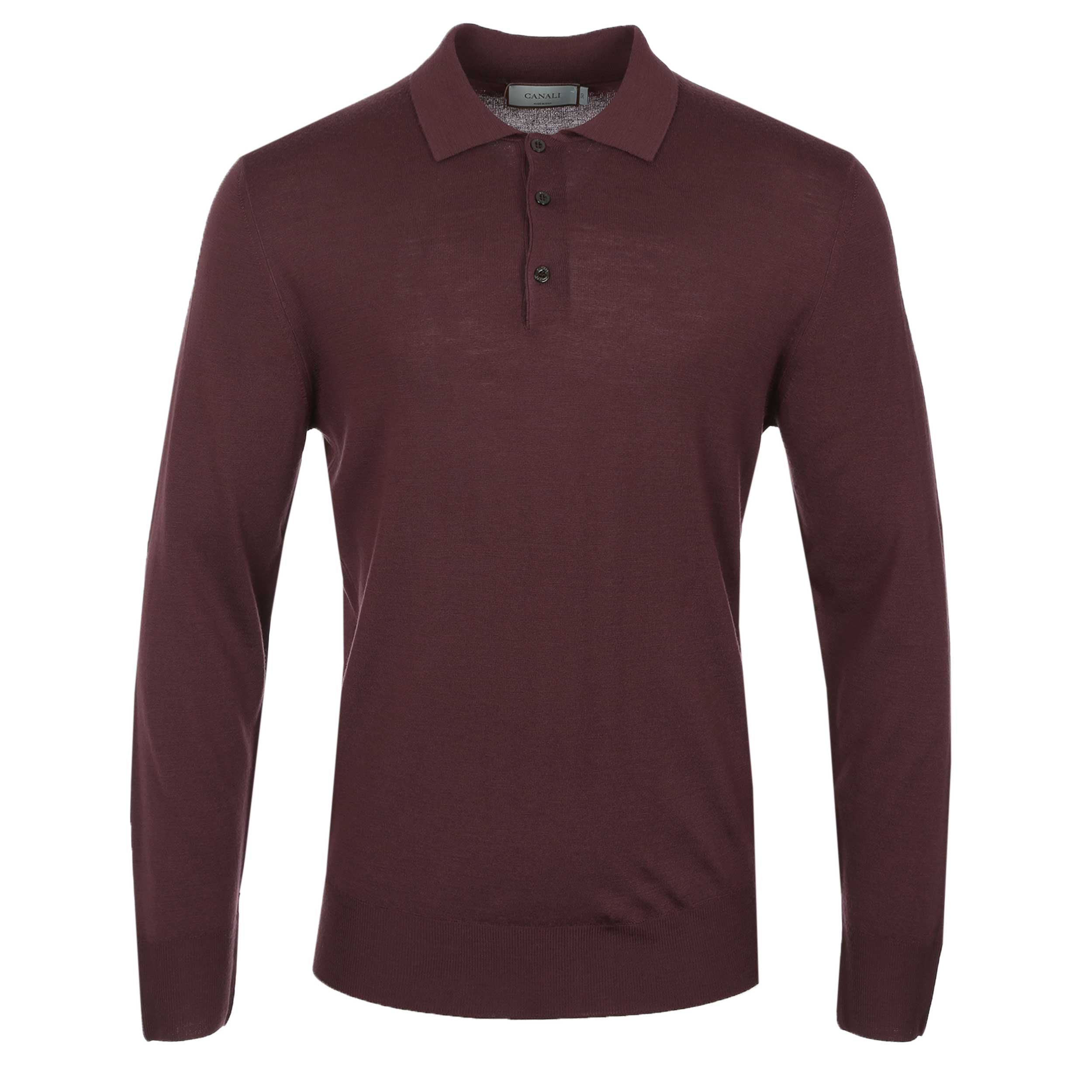 Canali 3 Button Knitted Polo in Burgundy