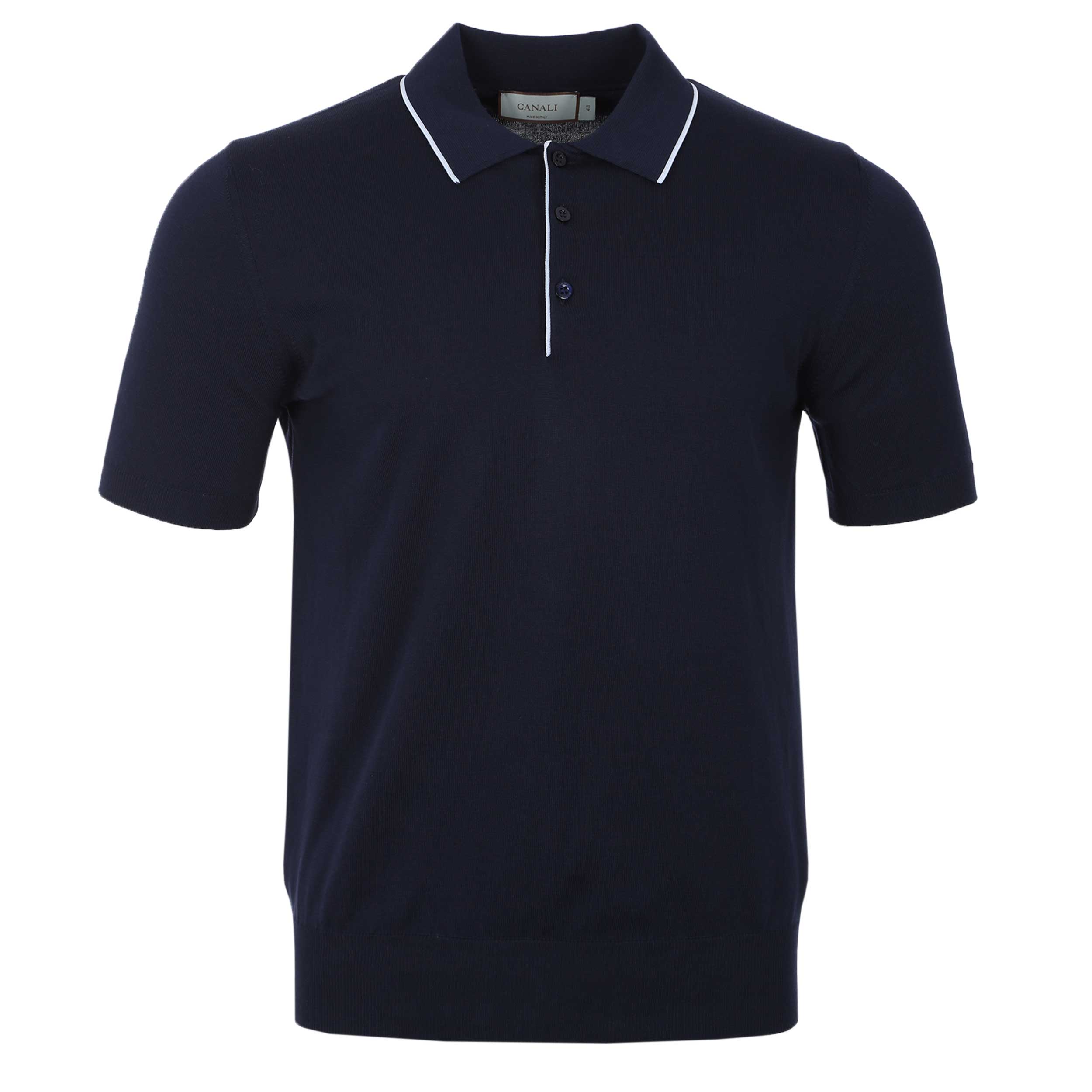 Canali 3 Button Knitted Polo in Navy