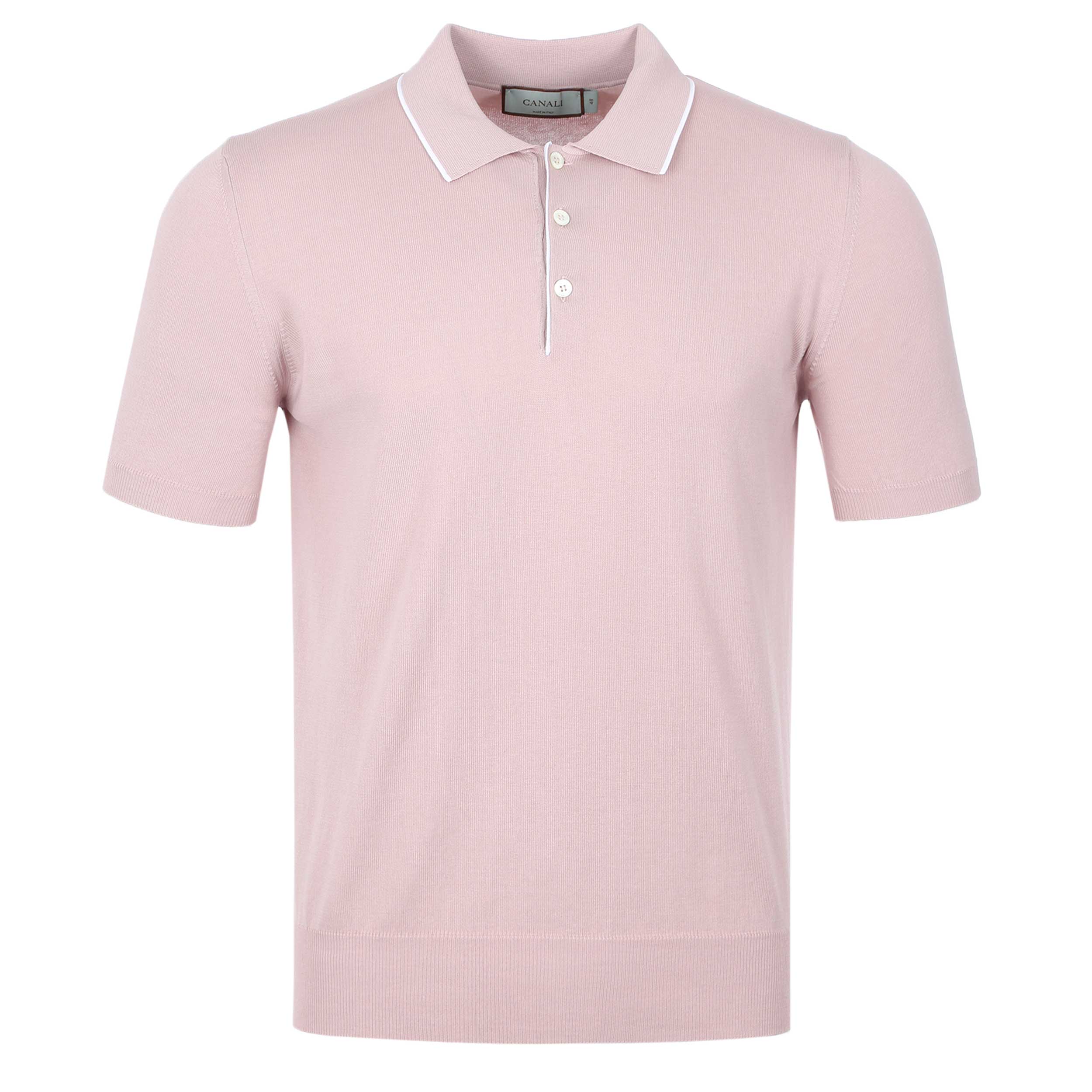 Canali 3 Button Knitted Polo in Pink