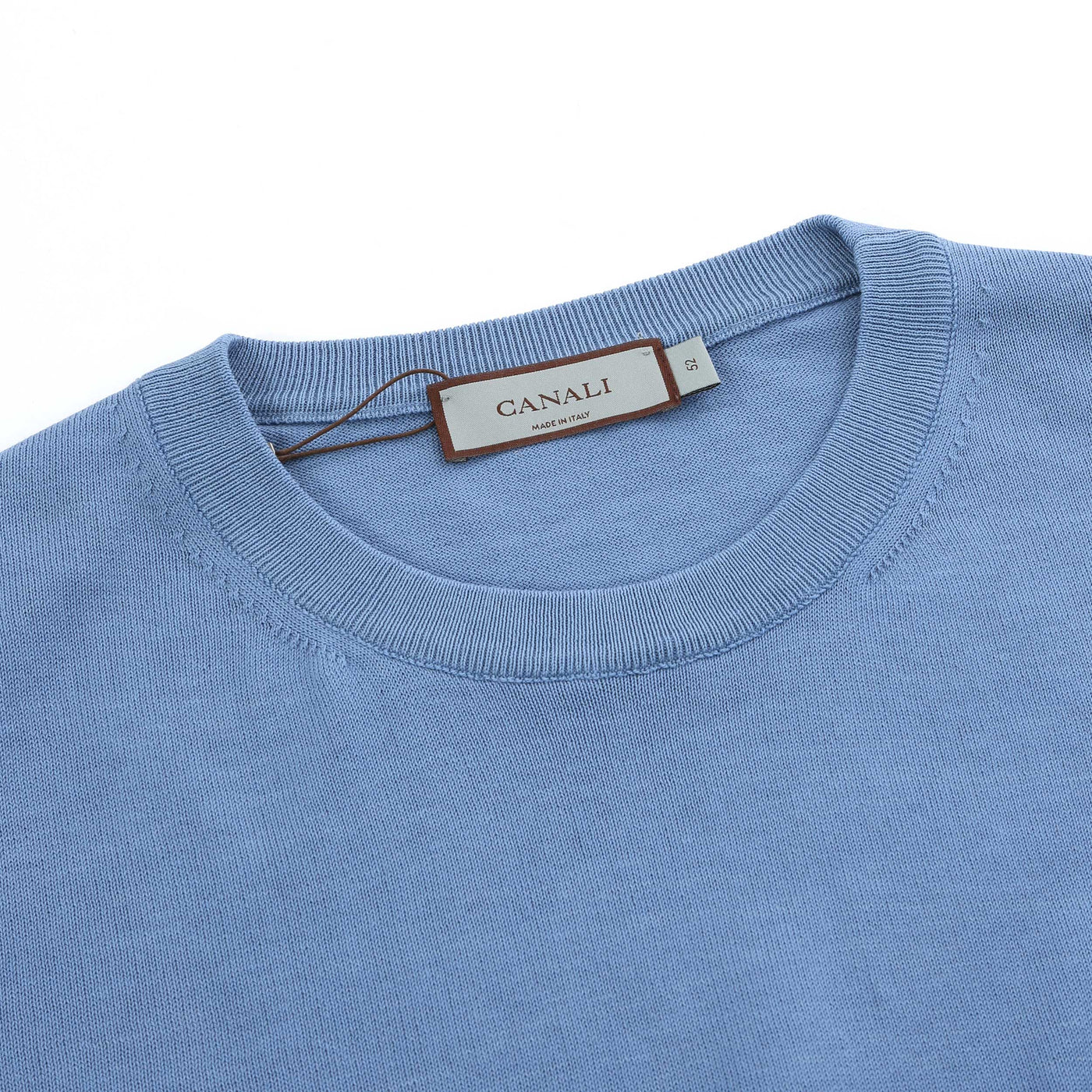 Canali Basic Knitted T Shirt in Light Blue Neck