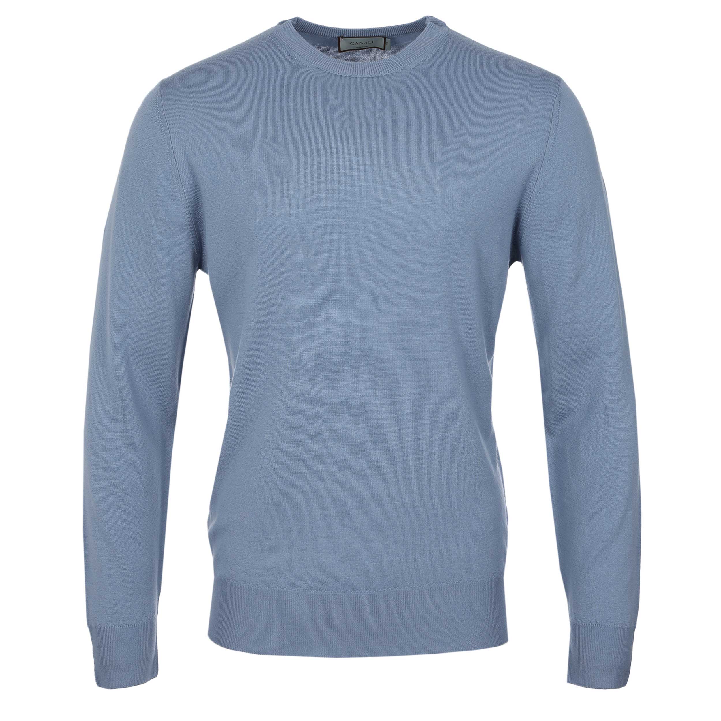 Canali Crew Neck Knitwear in Mid Blue
