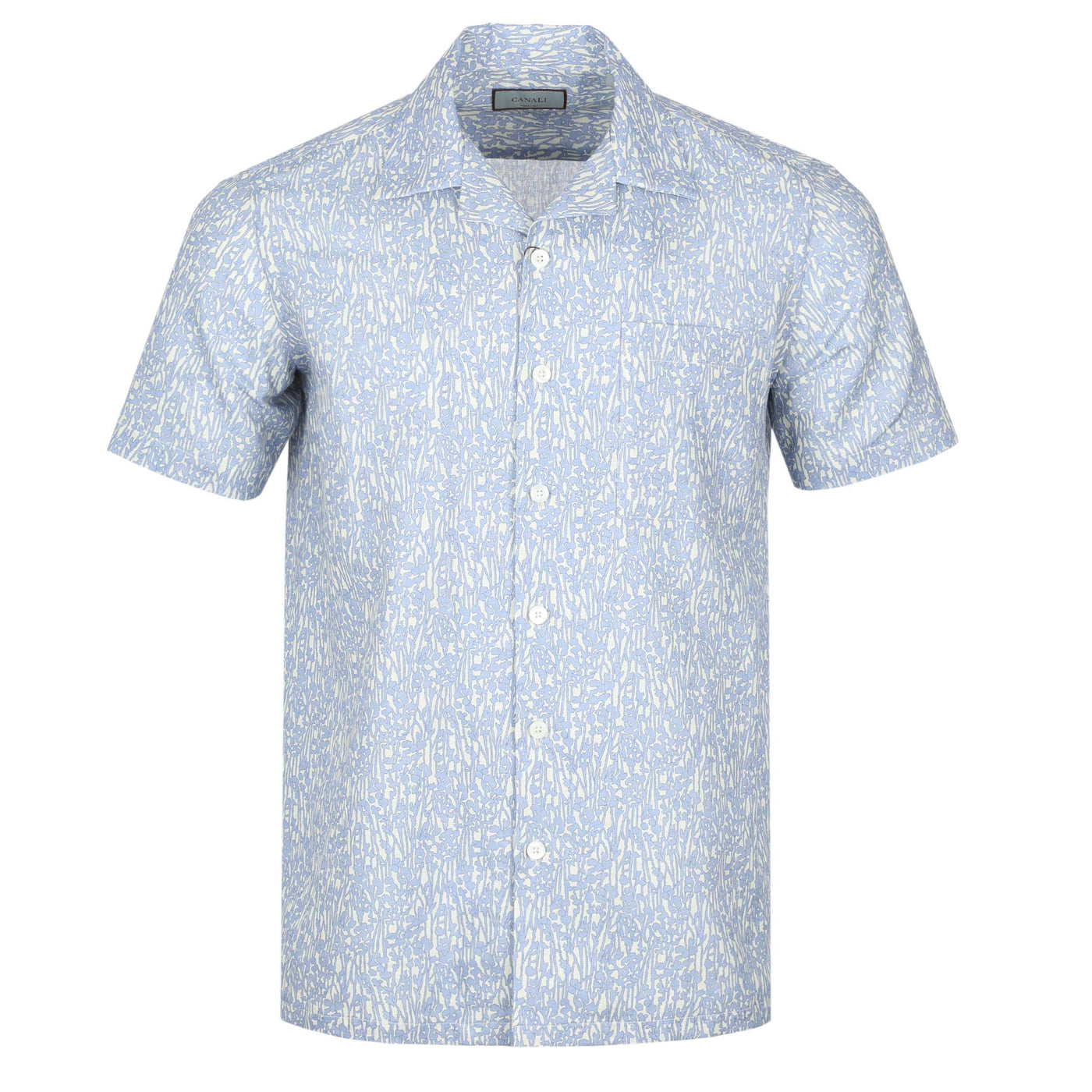 Canali Floral Print Short Sleeve Shirt in Sky Blue