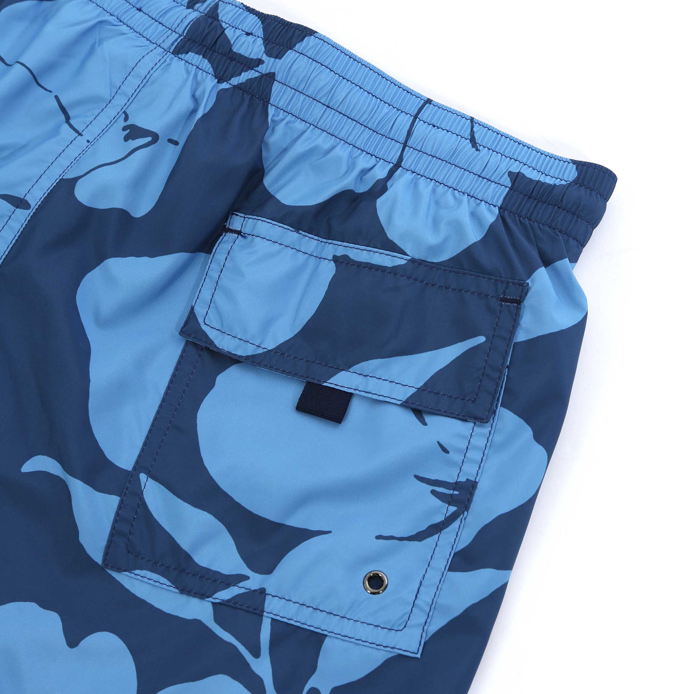 Canali Floral Print Swim Short in Blue Print Seat Pocket