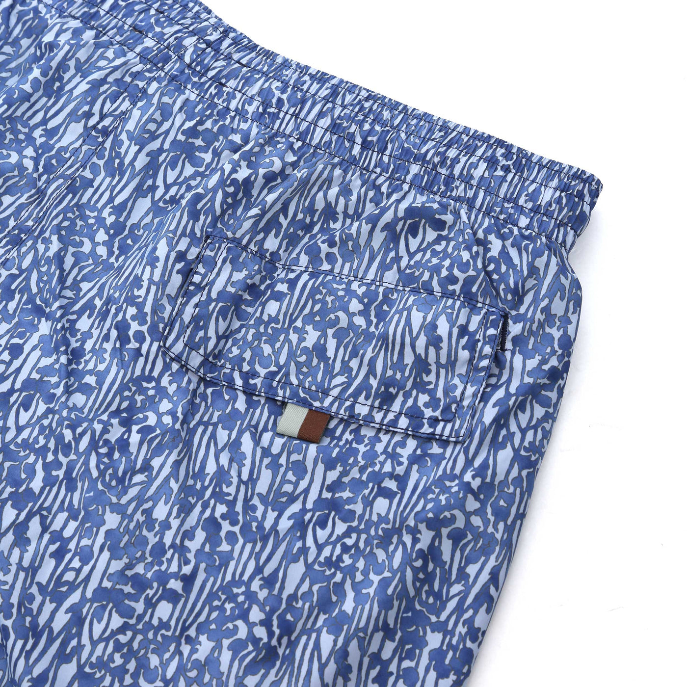 Canali Floral Print Swim Short in Mid Blue Seat Pocket