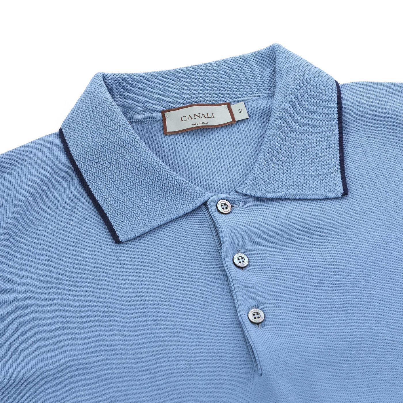 Canali Knitted 3 Button Polo Shirt in Light Blue