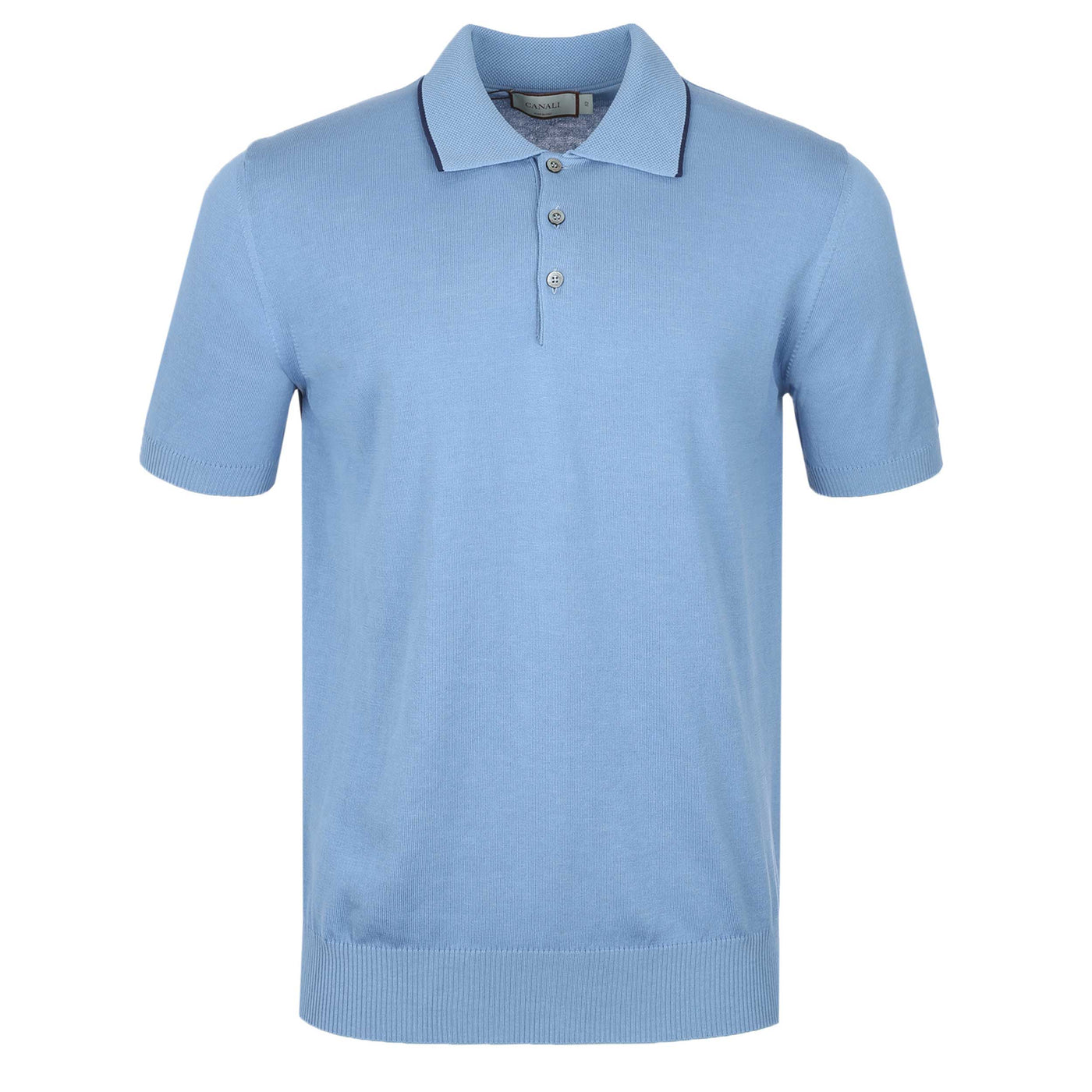 Canali Knitted 3 Button Polo Shirt in Light Blue
