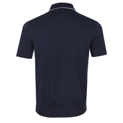 Canali Knitted 3 Button Polo Shirt in Navy Trim