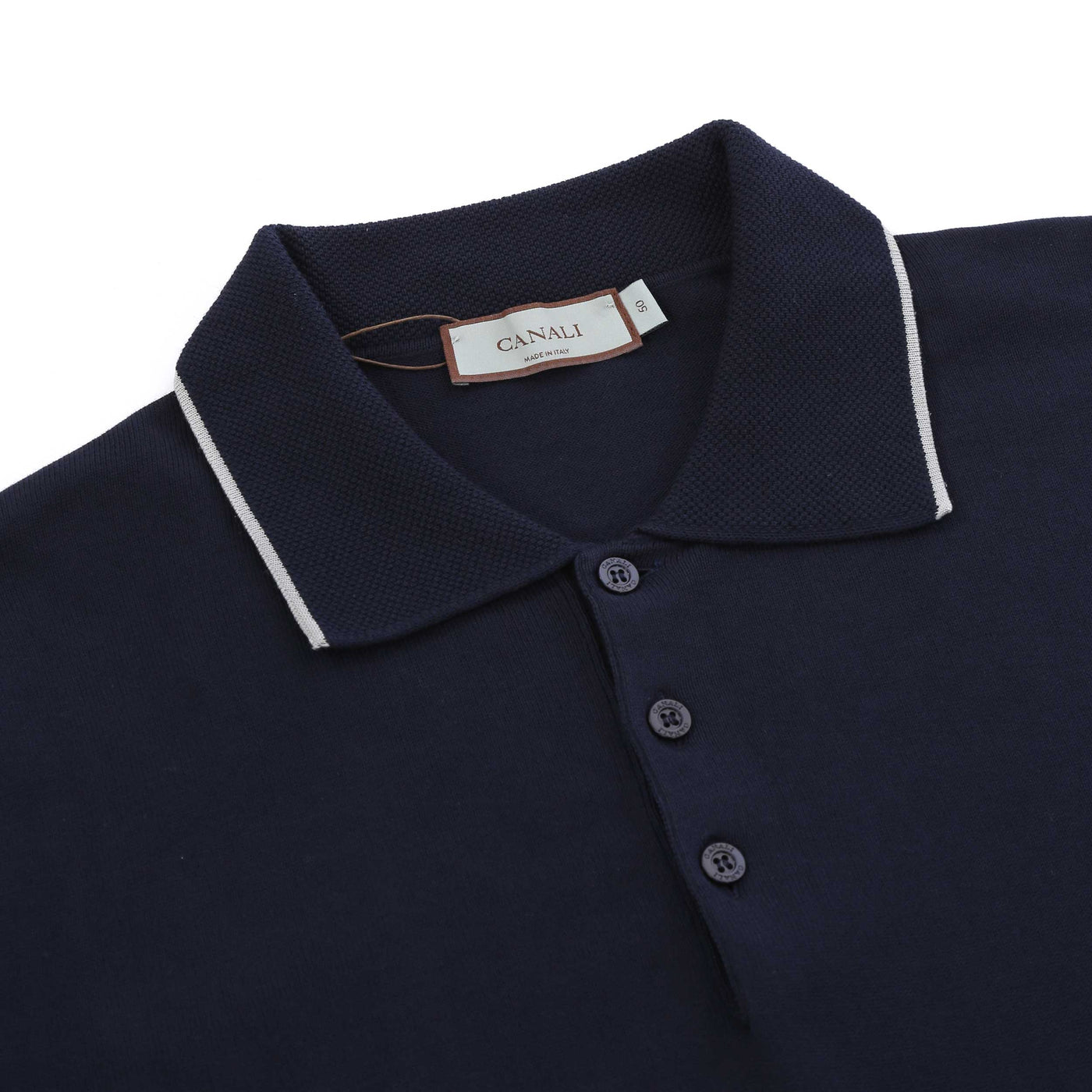 Canali Knitted 3 Button Polo Shirt in Navy Trim
