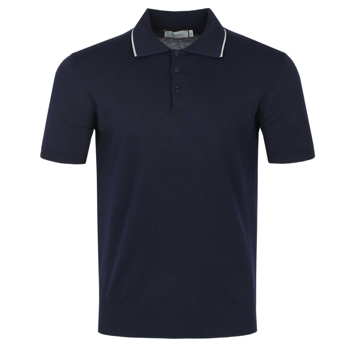 Canali Knitted 3 Button Polo Shirt in Navy Trim