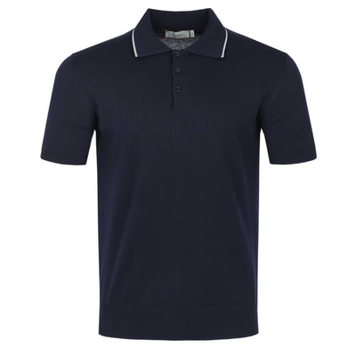 Canali Knitted 3 Button Polo Shirt in Navy Trim