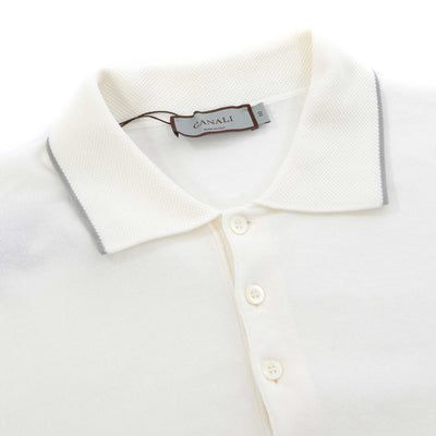 Canali Knitted 3 Button Polo Shirt in Off White