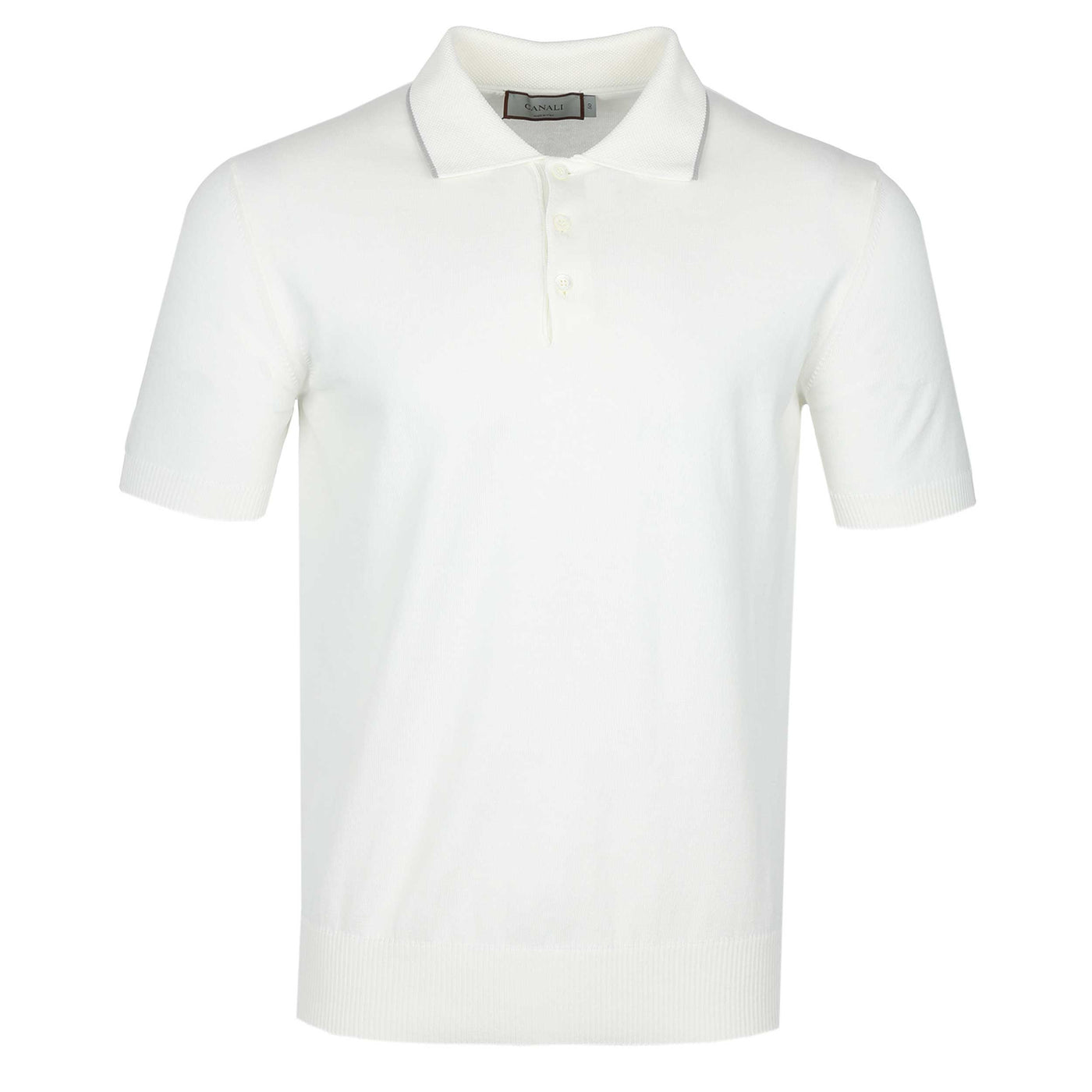 Canali Knitted 3 Button Polo Shirt in Off White