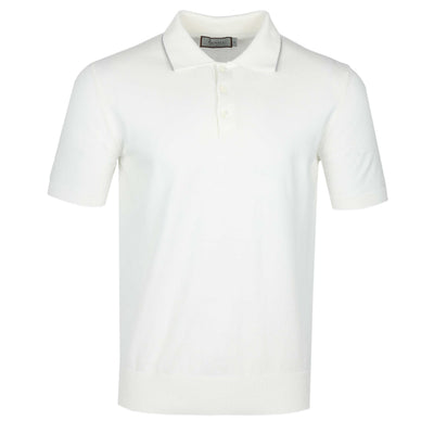 Canali Knitted 3 Button Polo Shirt in Off White