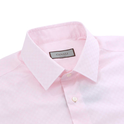 Canali Micro Check Shirt in Pink Collar