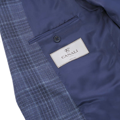 Canali Notch Lapel Milano Jacket in Navy Check Inside Detail