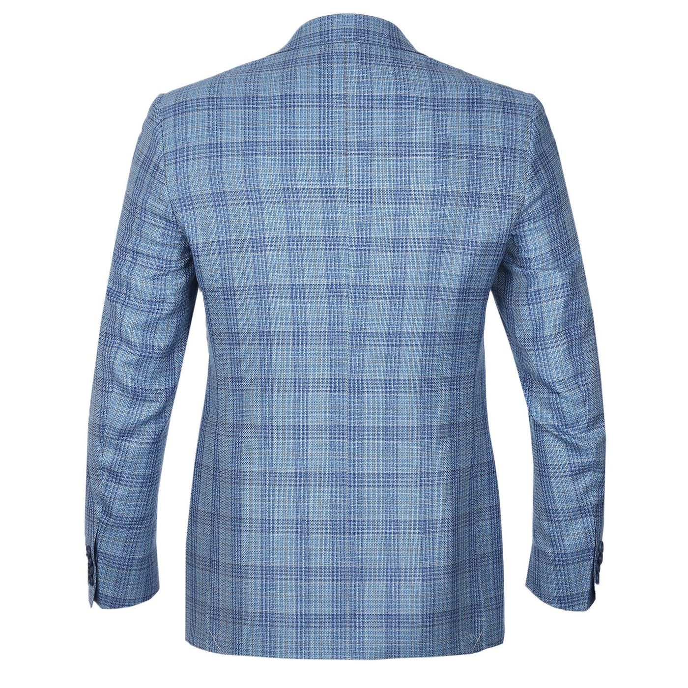 Canali Notch Lapel Milano Jacket in Sky Blue Check Back