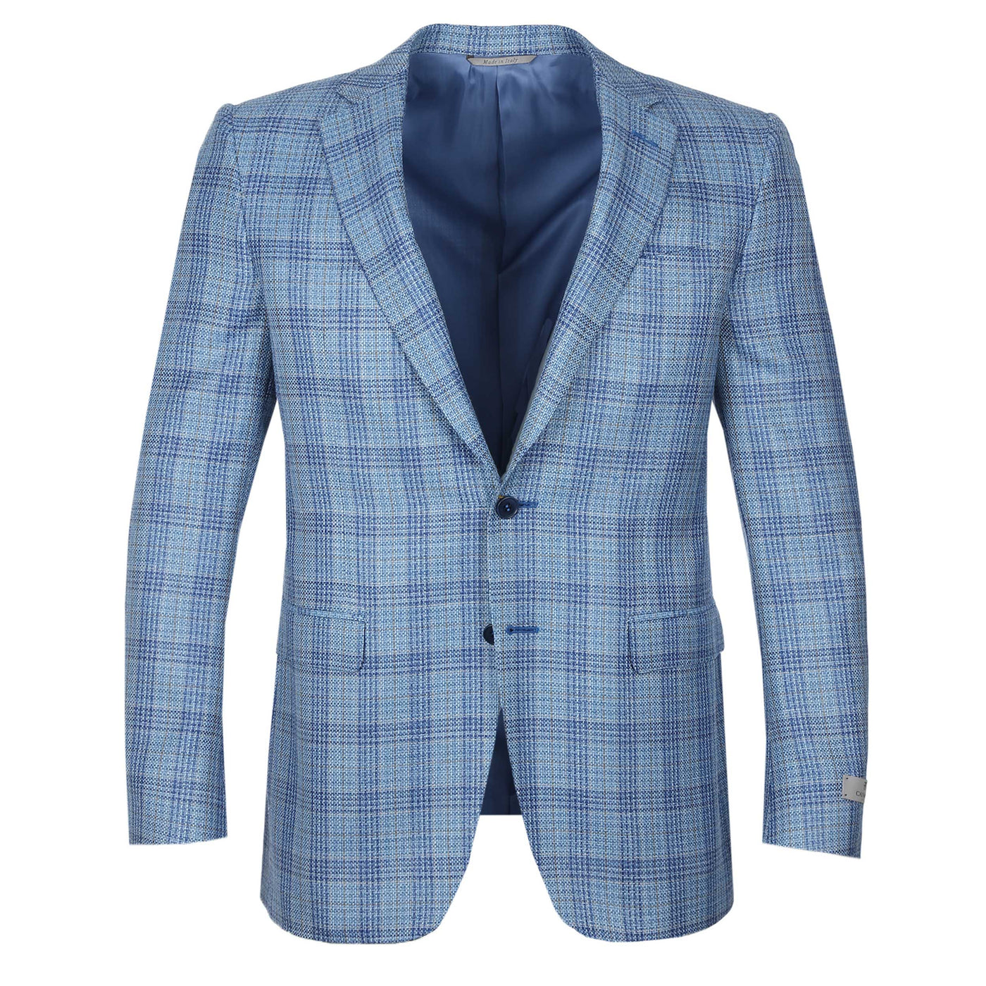Canali Notch Lapel Milano Jacket in Sky Blue Check