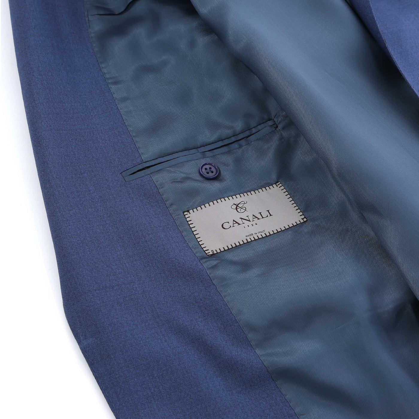 Canali Notch Lapel Milano Suit in Denim Blue Inside Detail