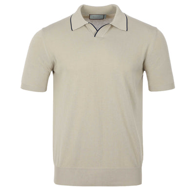 Canali Open Neck Knitted Polo in Beige